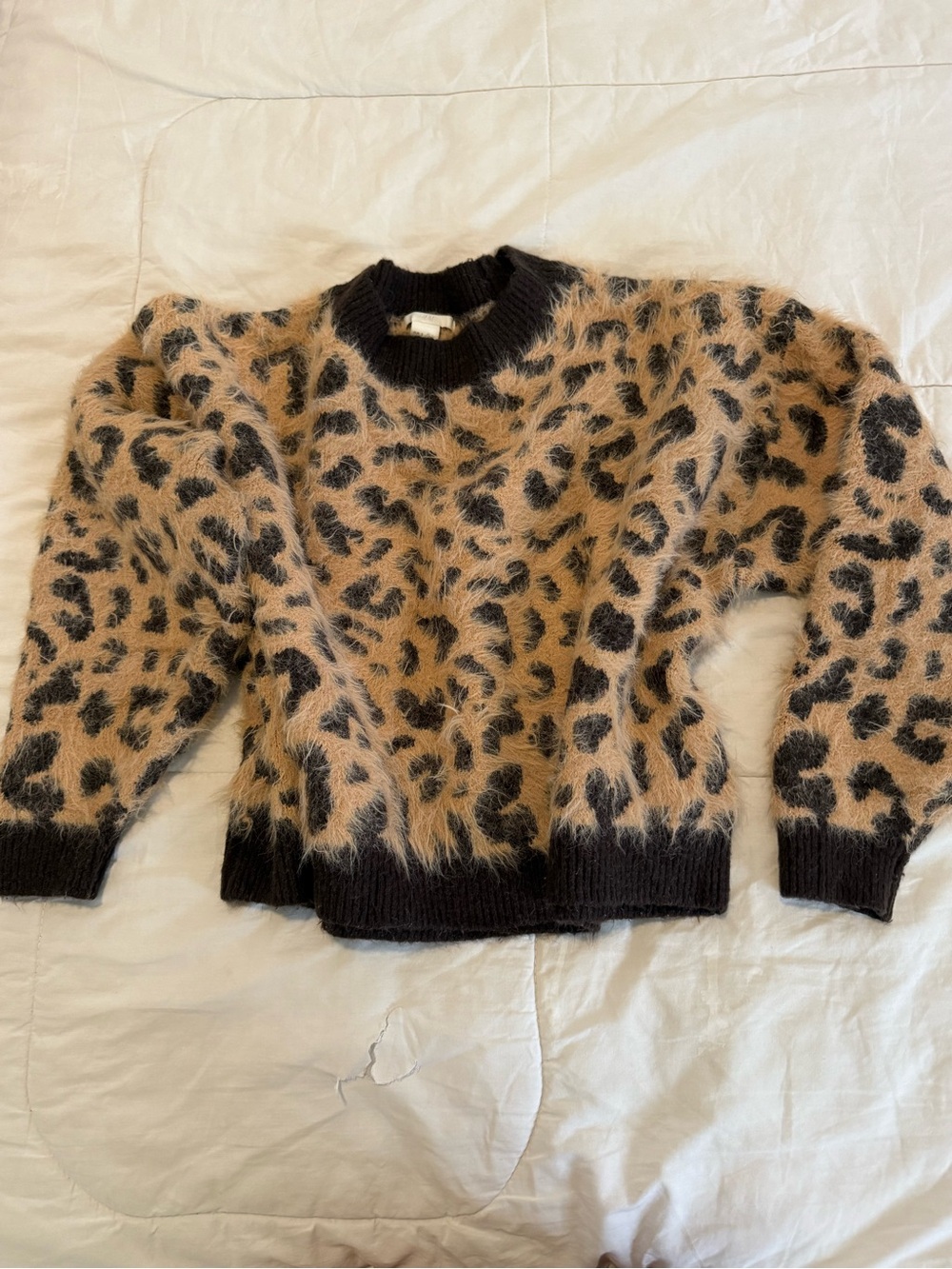 H&M Leopard Print Crewneck Sweater in Tan and Black